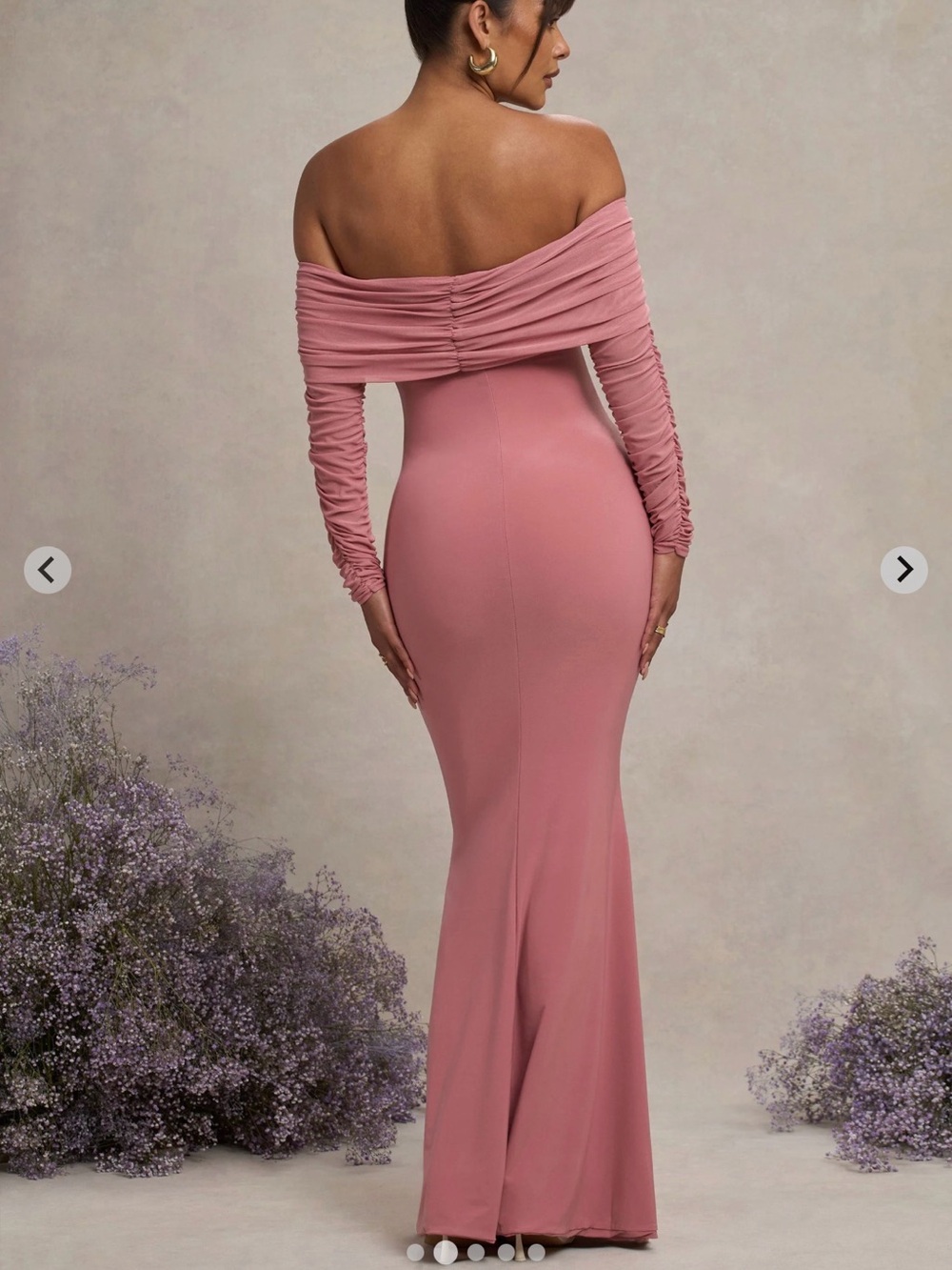 Club L London Off-Shoulder Maternity Maxi Dress - Dusty Rose Pink - Picture 2 of 3